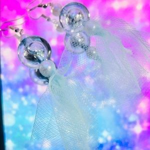 Long blue tulle earrings